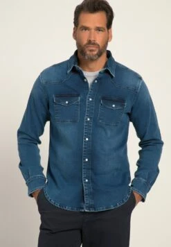 JP1880 Flexnamic Langarm Kentkragen Modern Basic- Overhemd - Blue Denim