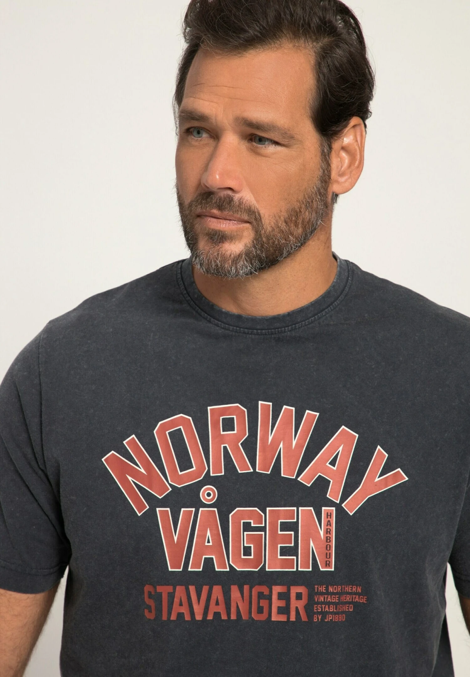 JP1880 Halbarm Vintage Look Rundhals - T-Shirt Print - Navy Blau 2 JP1880 Halbarm Vintage Look Rundhals - T-Shirt Print - Navy Blau - Afbeelding 2