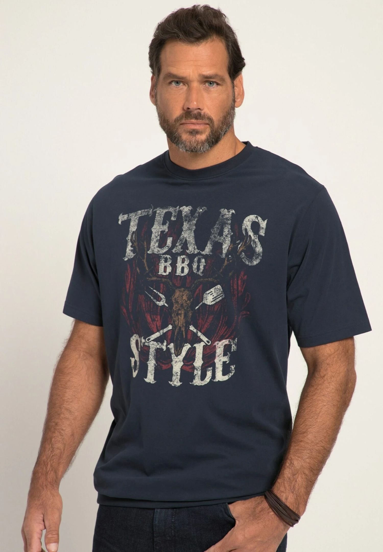 JP1880 Buikpasvorm - T-Shirt Print - Navy Blauw 1 JP1880 Buikpasvorm - T-Shirt Print - Navy Blauw