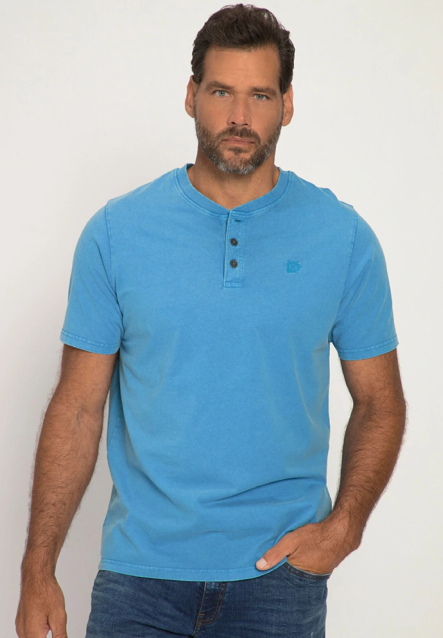 JP1880 Henley Halbarm Vintage Look Rundhals - T-Shirt Basic - Aqua 1 JP1880 Henley Halbarm Vintage Look Rundhals - T-Shirt Basic - Aqua