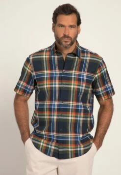 JP1880 Karo Halbarm Kentkragen Modern Fit - Overhemd - Navy Blau