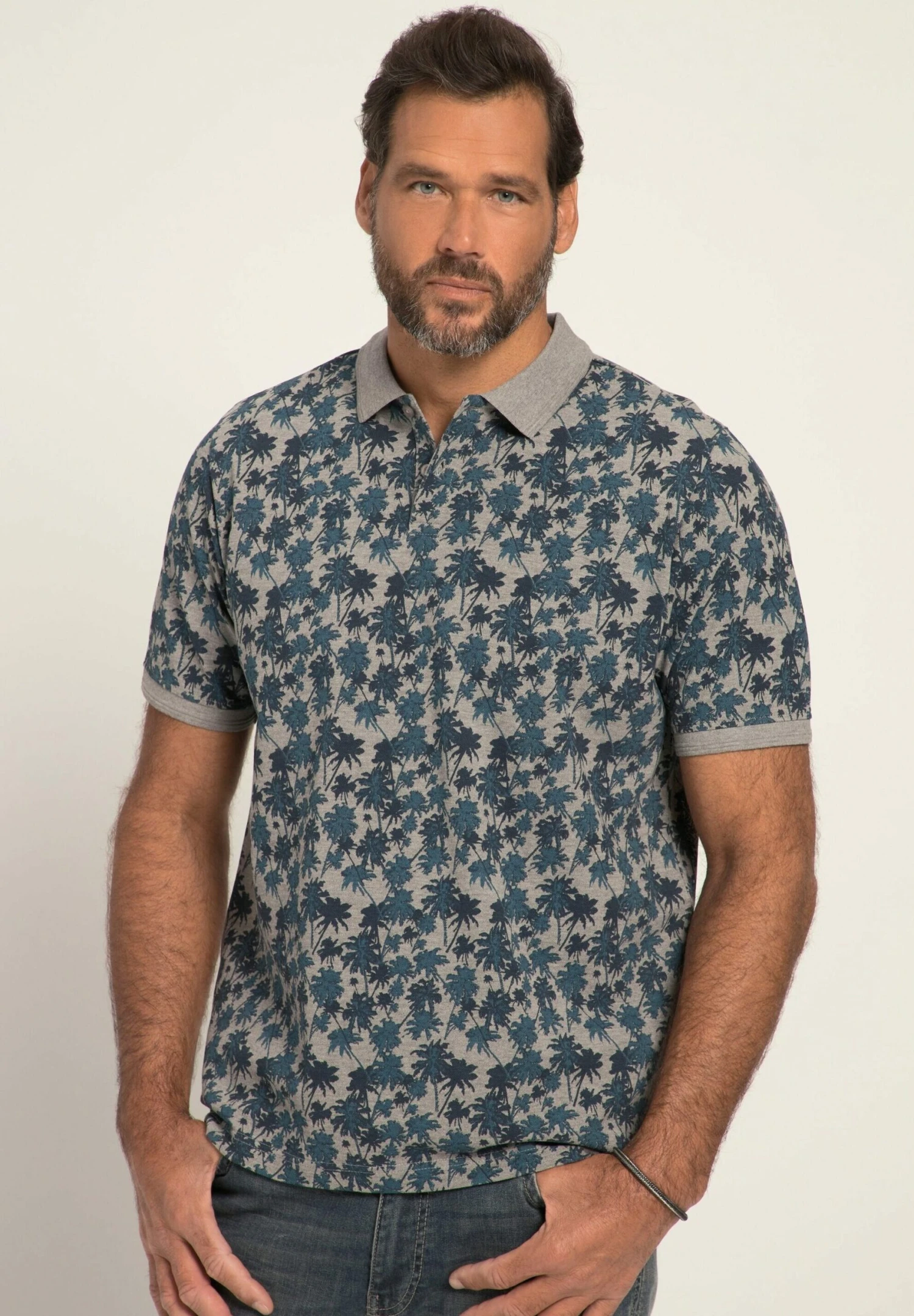 JP1880 Halbarm Allover Print - Poloshirt - Gray Melange 1 JP1880 Halbarm Allover Print - Poloshirt - Gray Melange