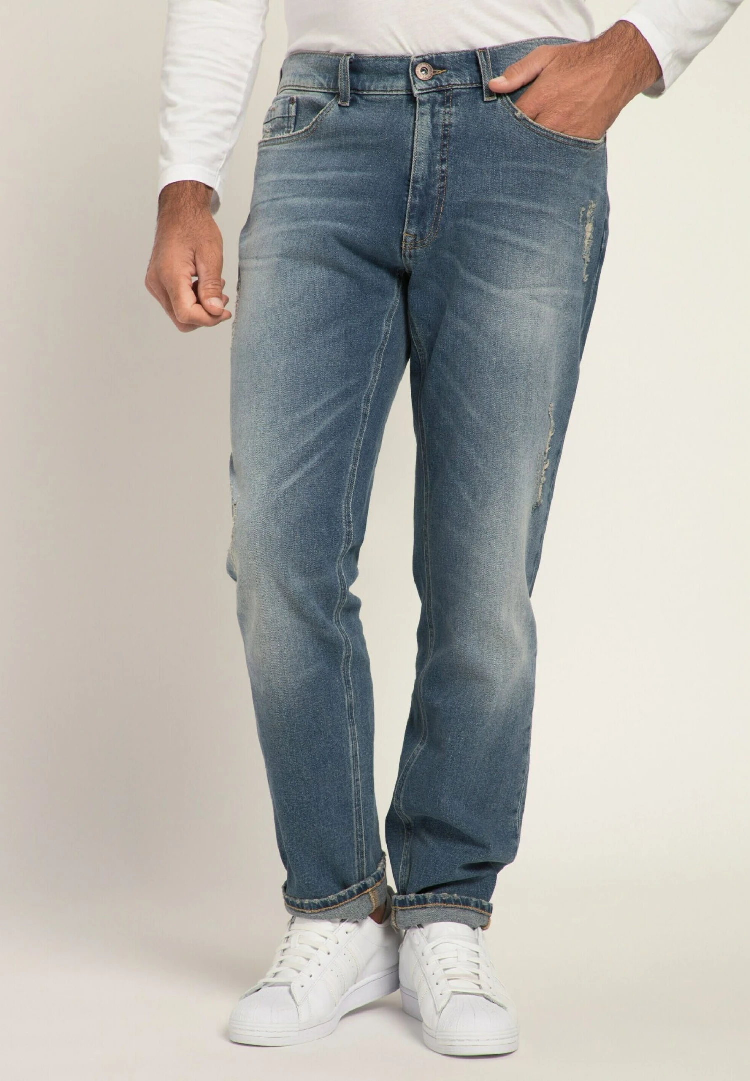 JP1880 FlexnamicBleached Destroy-Look 5-Pocket Bis- Straight Leg Jeans - Hell Bleached 1 JP1880 FlexnamicBleached Destroy-Look 5-Pocket Bis- Straight Leg Jeans - Hell Bleached