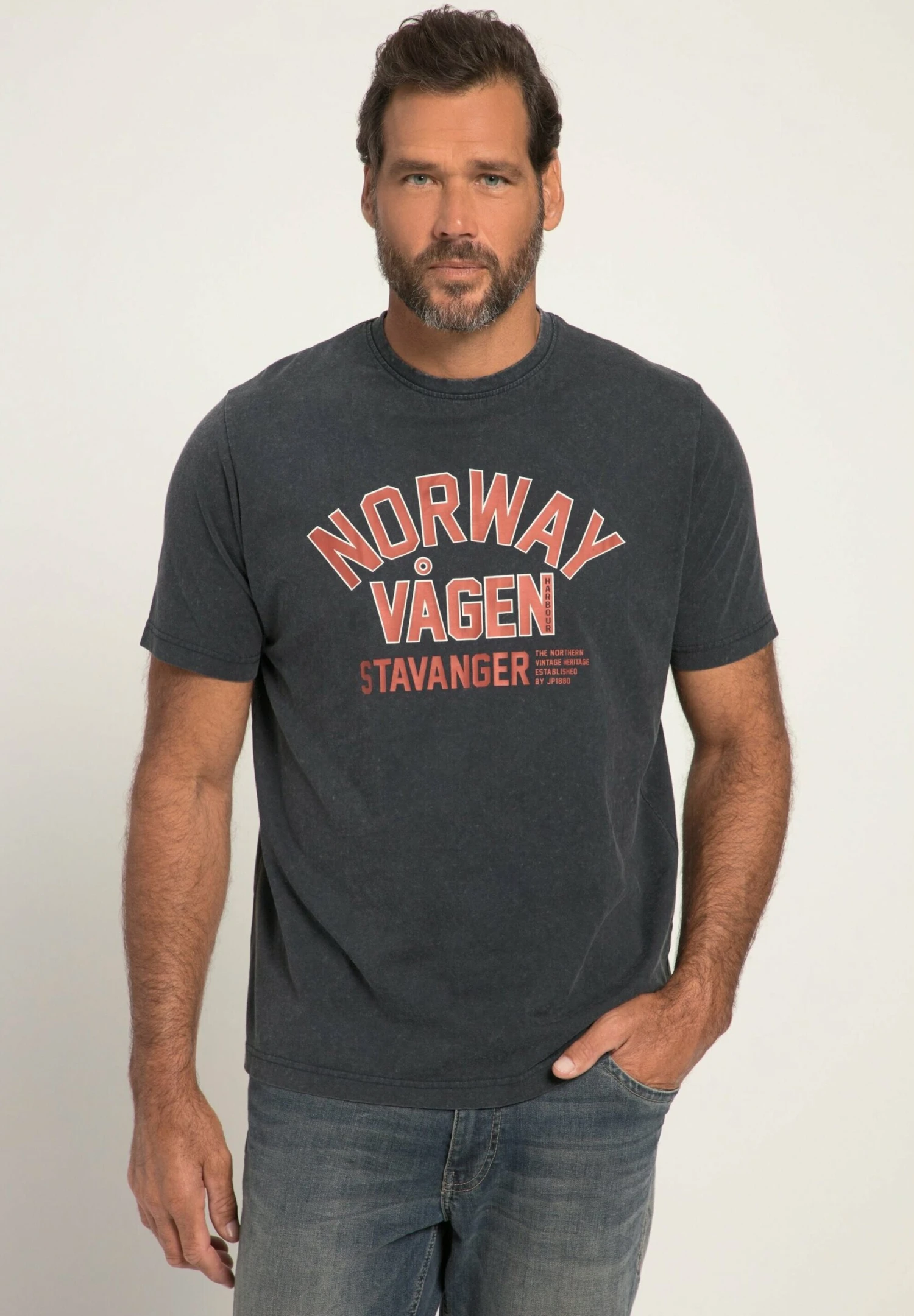 JP1880 Halbarm Vintage Look Rundhals - T-Shirt Print - Navy Blau 1 JP1880 Halbarm Vintage Look Rundhals - T-Shirt Print - Navy Blau