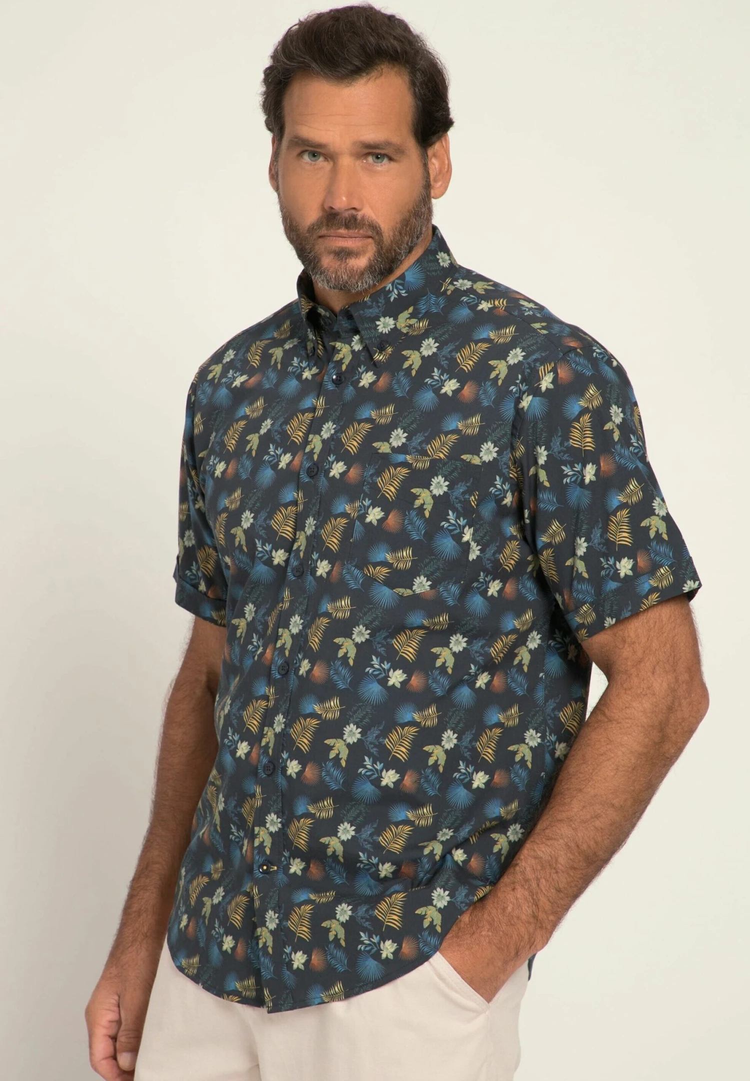 JP1880 Halbarm Allover Print Buttondown-KragenModern Fit - Overhemd - Navy Blau 1 JP1880 Halbarm Allover Print Buttondown-KragenModern Fit - Overhemd - Navy Blau