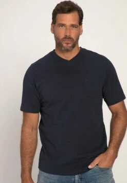 JP1880 Korte MouwenV-Hals Gevlamde- T-Shirt Basic - Navy Blau