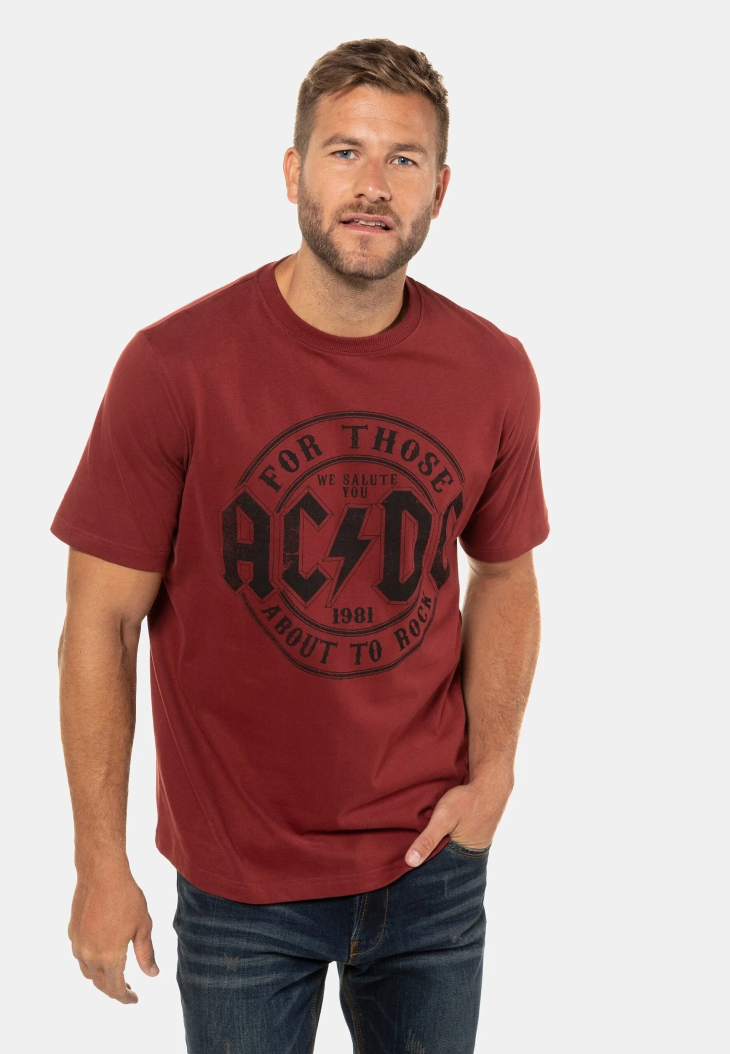 JP1880 Ac/Dc - T-Shirt Print - Rostrot 1 JP1880 Ac/Dc - T-Shirt Print - Rostrot