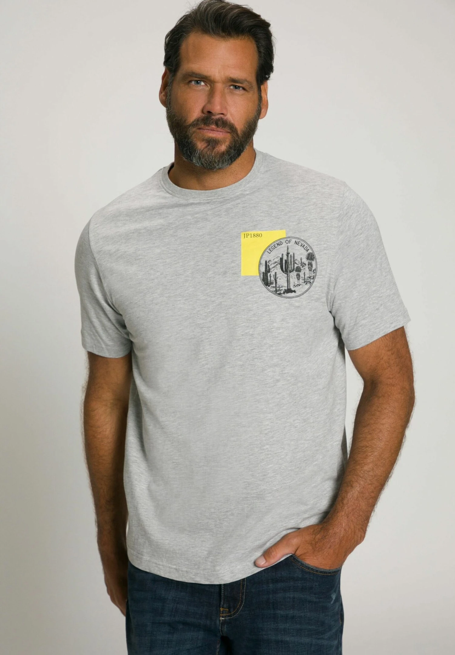 JP1880 T-Shirt Print - Hellgrau MélangeGelb 2 JP1880 T-Shirt Print - Hellgrau MélangeGelb - Afbeelding 2