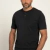 JP1880 Henley Bauchfit Halbarm Rundhals - T-Shirt Basic - Schwarz