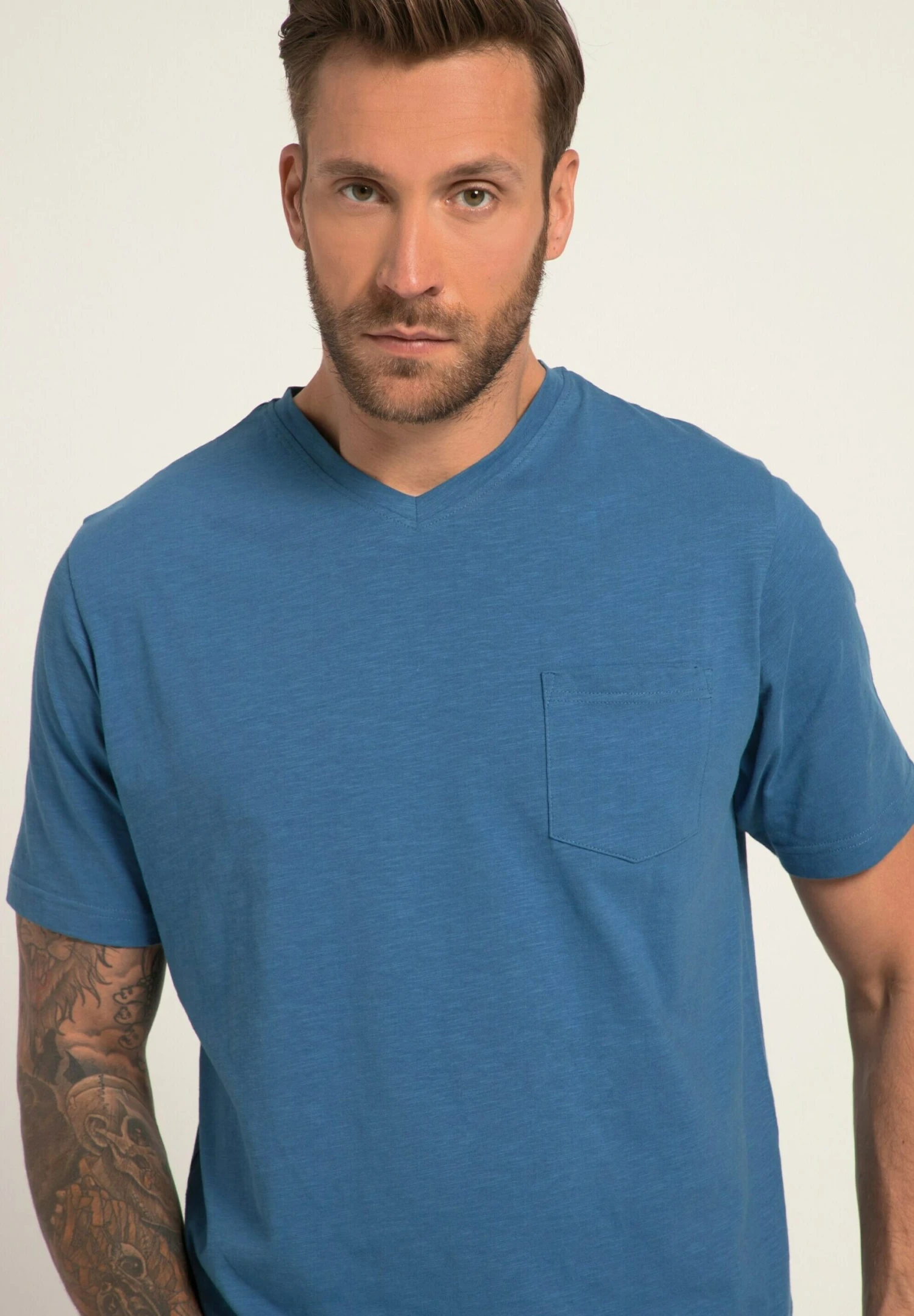 JP1880 Korte MouwenV-Hals Gevlamde- T-Shirt Basic - Ozeanblau 2 JP1880 Korte MouwenV-Hals Gevlamde- T-Shirt Basic - Ozeanblau - Afbeelding 2