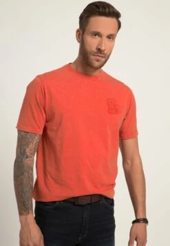 JP1880 Halbarm Vintage Look BadgesRundhals - T-Shirt Basic - Dunkelorange -JP1880 Winkel e6bb9896b5a341a68bfffe14c90b1db0