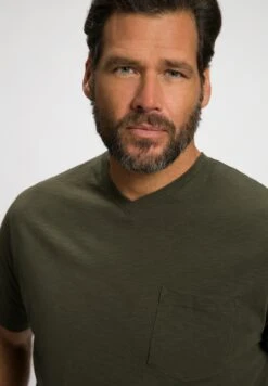 JP1880 Korte MouwenV-Hals Gevlamde- T-Shirt Basic - Dunkel Oliv -JP1880 Winkel f707131abc60448f9035ced3bf38fd63