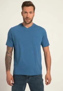 JP1880 Korte MouwenV-Hals Gevlamde- T-Shirt Basic - Ozeanblau